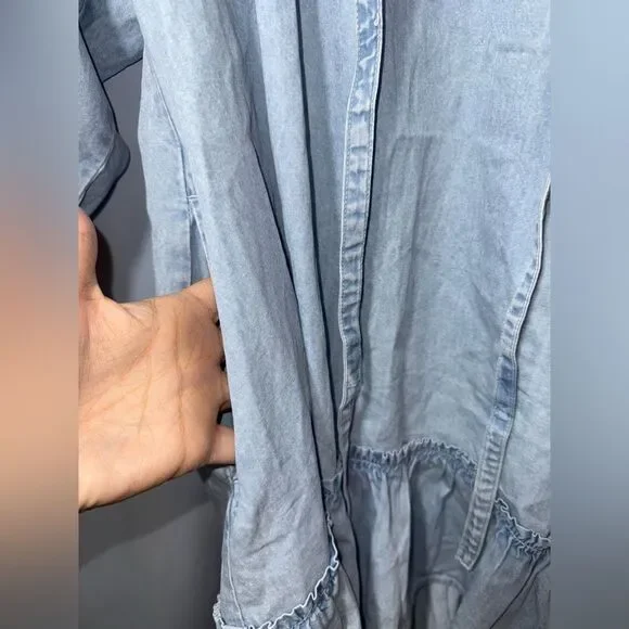 Elan Women’s Sienna Ruffle Mini Dress Blue Wash Ruffle feminine BOHO SMALL NWT - Picture 7 of 13